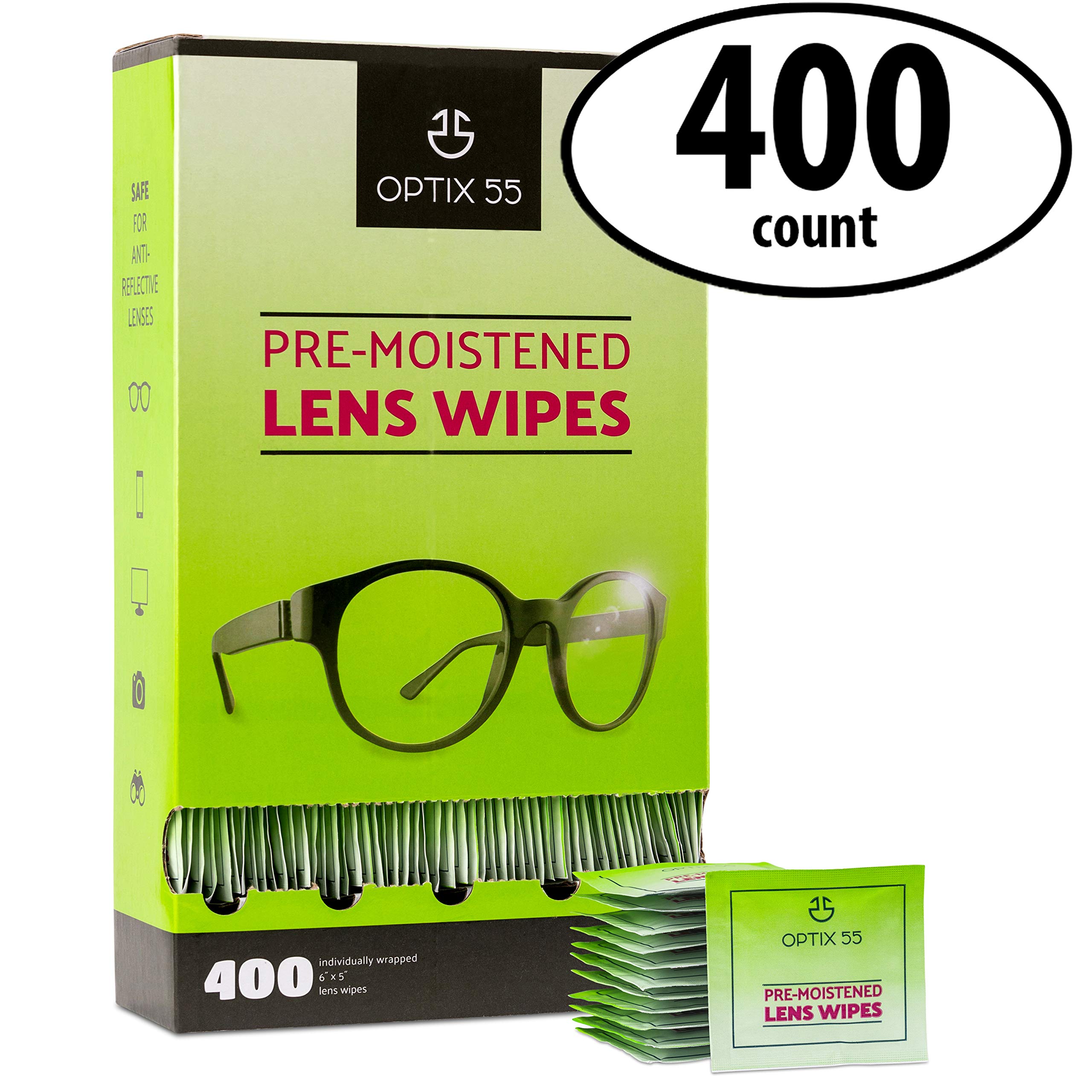 Eyeglass Cleaner Lens Wipes 400 PreMoistened Individual Wrapped Eye