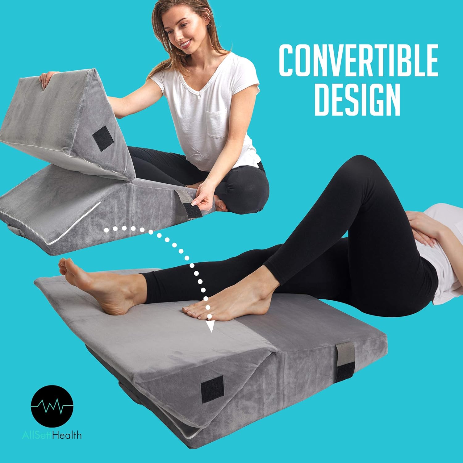 Bed Wedge Pillow - Adjustable 9&12 Inch Folding Memory Foam Incline Cushion System for Legs and Back Support Pillow - Acid Reflux, Anti Snoring, Heartburn, Reading – Machine Washable: Health & Personal Care