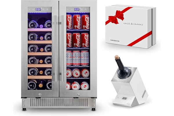 Cobalance 24 Inch Dual Zone Wine and Beer Refrigerator-72 Cans and 20 Bottles Cooler, & Single Bottle Wine Chiller,Built-in or Freestanding Fridge for Beer, Soda, Drinks, Home, Bar