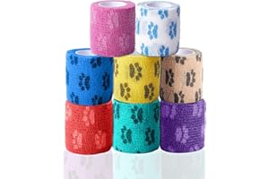 FriPuP Self-Adhesive Vet Bandage Wrap, First Aid Tape for Dogs, Horses Wound Paw Care, Elastic & Thick Support for Pet, FSA & HSA Eligible, Individually Wrapped, 2 Inch, 8 Rolls, Sunset Paw