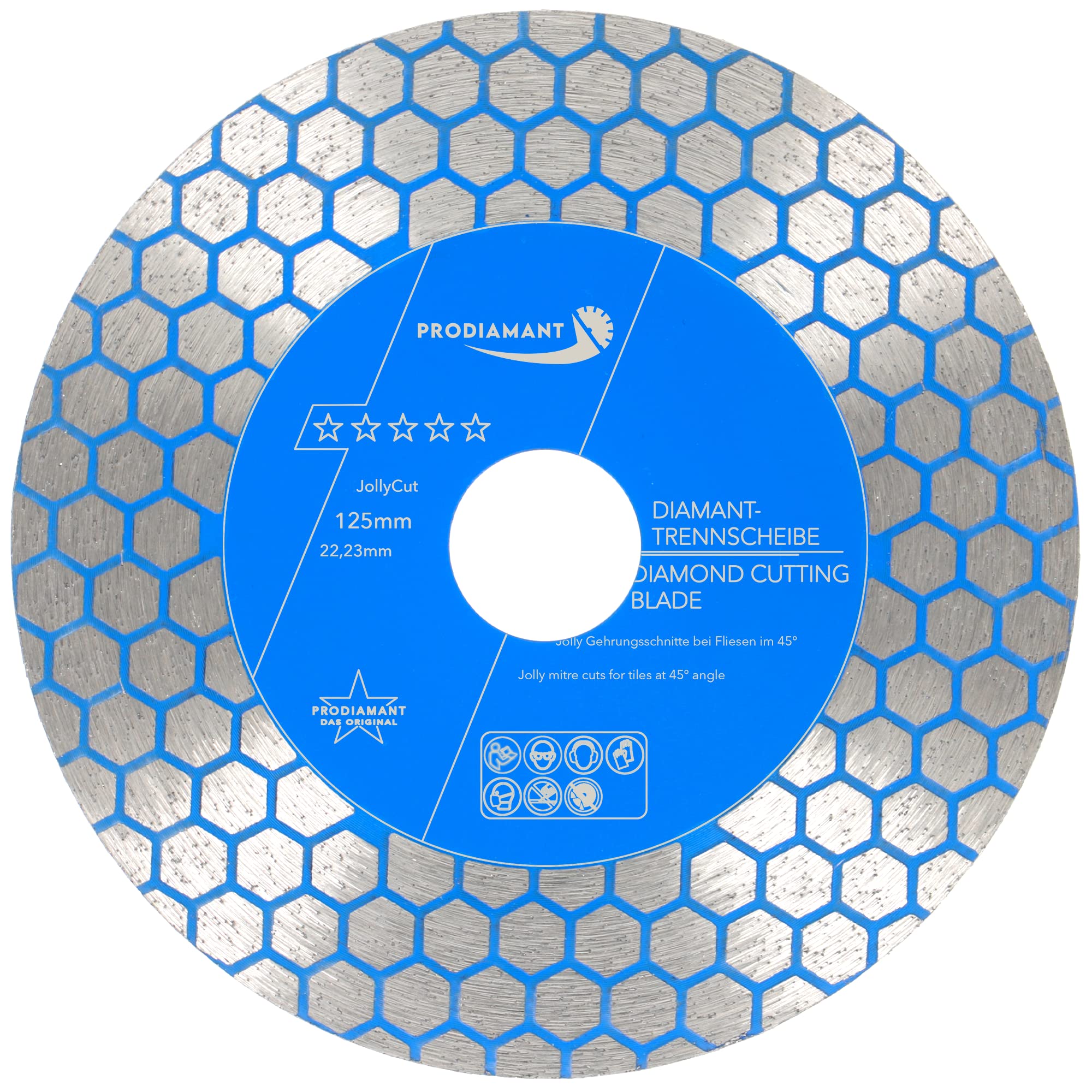 PRODIAMANT Diamond Tile Disc 125 mm for Jolly Cuts - Diamond Cutting Disc 125 mm x 22.23 mm for 45 Degree Cutting, Chamfering and Grinding Tiles, Porcelain Stoneware