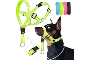 Weesiber Soft Dog Head Collar - Adjustable Dog Head Harness, Padded No Pull Head Halter Collar with Reflective Safety Strip for Training and Walking(Green,L)