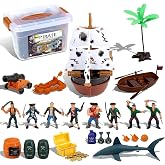 Liberty Imports Bucket of Pirate Action Figures Toys Playset with Pirate Ship, Boat, Treasure Chest, Cannons, Shark for Kids Imaginary Pretend Play