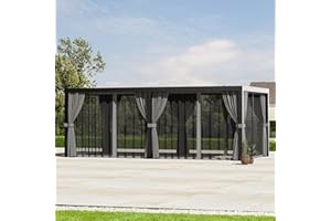 MODERN SHADE OUTDOOR LIVING SPACES Modern Shade Outdoor Pergola Privacy Curtains & Mosquito Netting with Zipper for 10' x 20' Louvered Pergola, Replacement Universal 6-Panel Sidewalls, Replacement for Outdoor, Gray