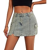 ETOSELL Jean Skorts Skirts for Women Denim High Waisted Two Side Slit Mini Y2K Casual Shorts with Pockets