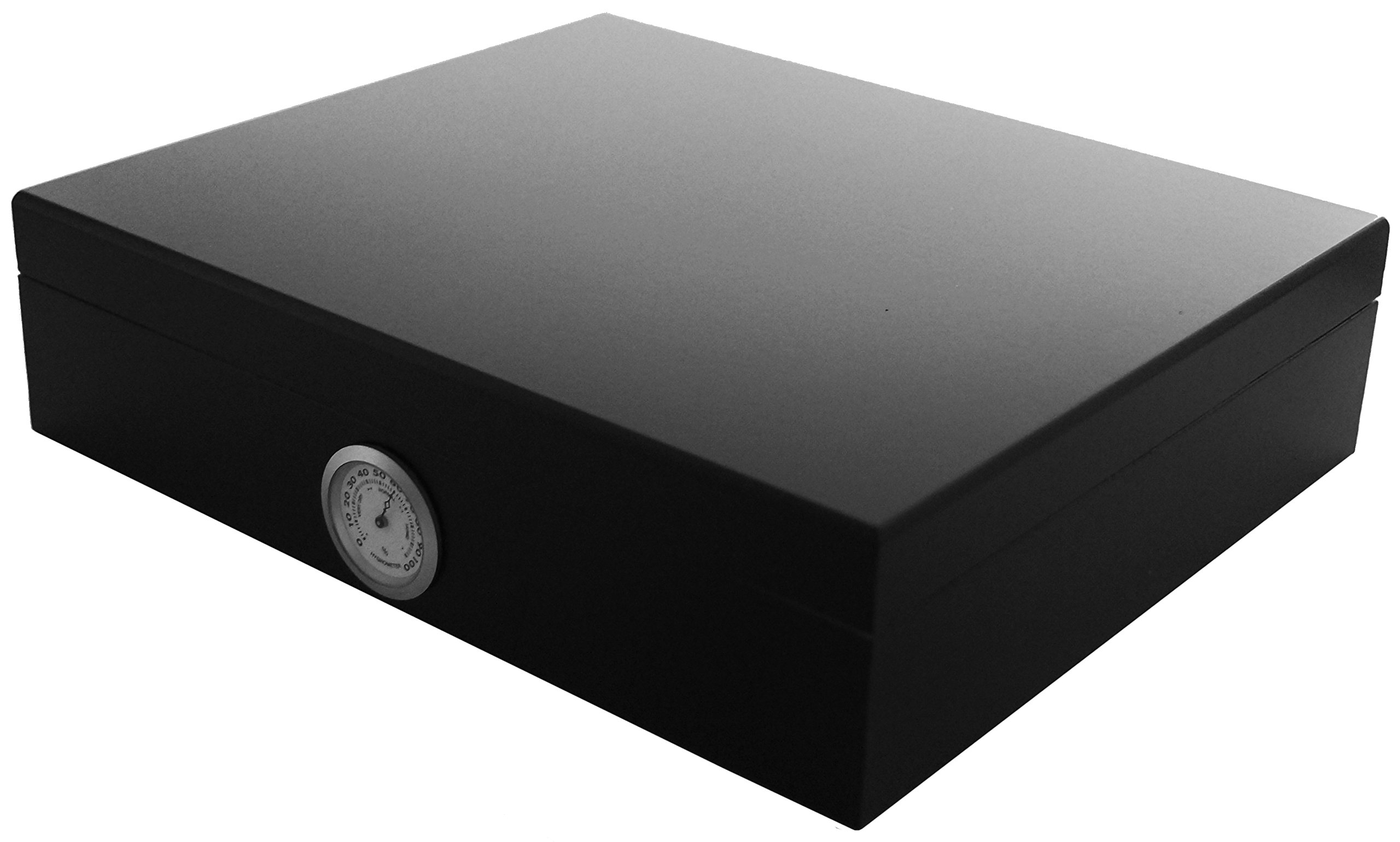 GERMANUS Cigar Humidor for approx. 30 Cigars, Black, with Hygrometer and Humidifier and GERMANUS Manual