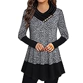 Bebonnie Cowl Neck Tunics Long Sleeve Patchwork Form Fitting Casual A-Line Top Blouse