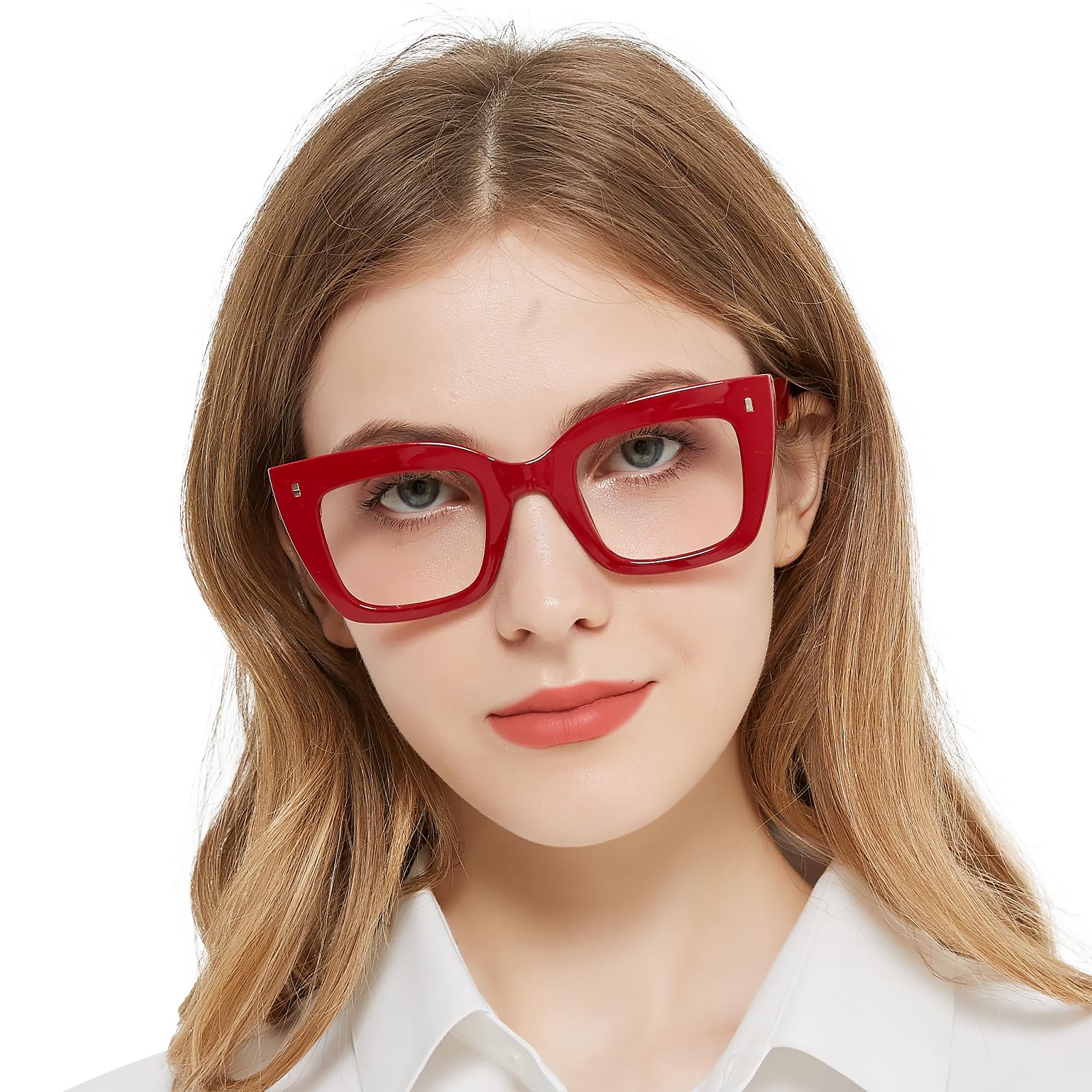OCCI CHIARI Butterfly Women's Reading Glasses 0.0, Thick Frame Blue Light Blocking Glasses for Women Spring Hinge (Red)