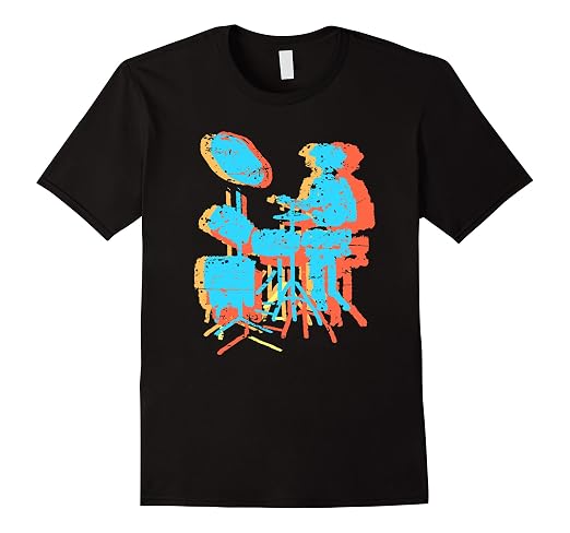 Mens Colorful Drummer Musician T-shirt 2XL Black