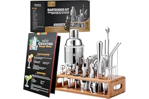 TEAVAS Mixology Bartender Kit with Japanese Jigger & Stand - 25 Piece Stainless Steel Cocktail Making Set with Shaker, Strain