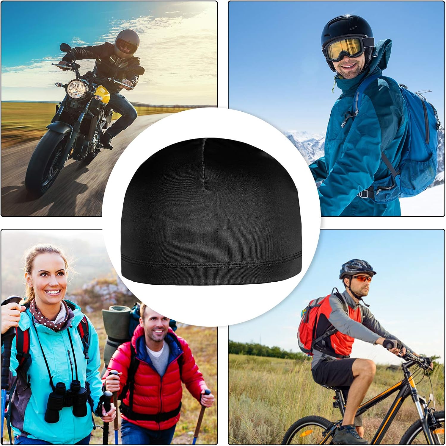 6 Pieces Cycling Skull Caps Running Sweat Wicking Hats Helmet Liner for Men and Women (Black, Camouflage): Clothing