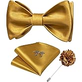 DiBanGu Solid Color Bow Ties for Men Formal Satin Self Tied Bowtie with Lapel Pin Pocket Square Cufflinks for Wedding Party
