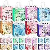 HunnmingRe Christian Gift Bags with Handles Easter Non Woven Bible Verse Gift Bag Bulk Reusable Religious Baptism Tote