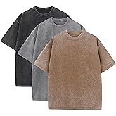 3 Pcs Men's Oversized Heavy Cotton Summer T-Shirts Vintage Tee Loose Fit Short Sleeve Casual Tshirts for Men Women