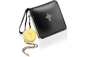 Huhumy 2 Pcs Leather Communion Purse for Pyx with Gold Latin Cross Container Catholic Budded Gold Toned Case Cross Pyx Bag for Communion Priests Deacons Eucharist Holy Gift (Hand-held Style)