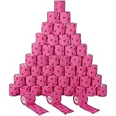 48 Pack Self Adhesive Bandage Wrap, 2” x 5 Yards Cohesive Medical Tape Elastic Grip Tape Black Sports Tape Athletic for Ankle, Wrist Sprains, Pet First Aid (Pink-Heart)