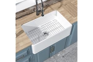 HOMLYLINK White Farmhouse Kitchen Sink 30 x 20 Inch, Firecaly Apron Front Undermount Farm Sink Deep Single Bowl for Kitchen, w Custom Accessories 2 Types