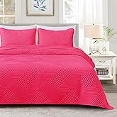 Whale Flotilla Twin Quilt Set, Soft Lightweight Quilts Bedspreads Coverlet with Embossed Pattern, Bedding Sets with Pillow Sham, Reversible Bed Cover for All Seasons, 68x88 Inches, Hot Pink