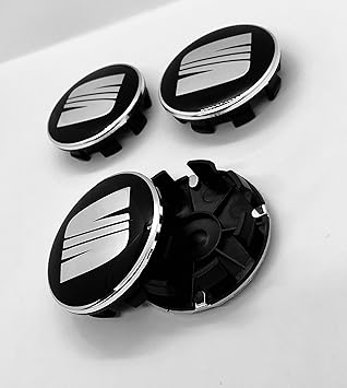 DNZ 4er Set Alufelgen Nabenkappen 63mm Silber Chrom & Schwarz Logo Abdeckungen passend für Seat MII Toledo Leon Alhambra Alte