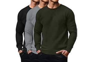 August Alley 3 Pack Men's Waffle Long Sleeve Shirts, Crew Neck Thermal Textured Underwear Tops Lightweight Pullover Sweaters