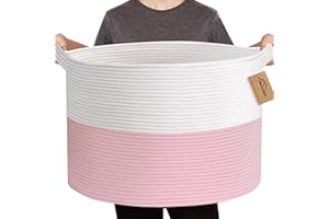 MEGASKET Pink Storage Baskets for Organizing, 22"X22"X14" XXXL Blanket Basket Living Room, Large Toy Basket, Soft Pink Cotton Rope Woven Baskets for Storage, Decorative Gifts Basket Bins for Nursery
