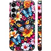 Bcov Dual-Layer Case for Galaxy S25 FE,Butterfly Colorful Flowers Shockproof Hybrid Hard Shell + Silicone Cover Protective Phone Case for Samsung Galaxy S25 FE