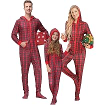 Veseacky Family Matching Christmas Onesie Pajamas - Adult Hooded Footed Jumpsuit Pajama Set