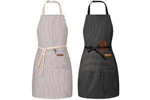 BeLuyi 2 Pack Adjustable Bib Apron with 2 Pockets Chef Cooking Kitchen Restaurant Aprons for Women Men