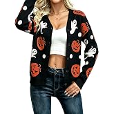 Halloween Cardigan Sweaters for Women Pumpkin Ghost Button Down Sweater | Womens Halloween button-down cardigan sweater, pumpkin ghost graphic open front outerwear, ideal for autumn festival party