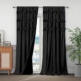 Homechoice Decor Black Blackout Curtains with Handmade Ruffles, Butterfly Flower Embellishments for Thermal Insulated Room Darkening Drapes, 54"x84", Set of 2 Panels for Bedroom, Living Room (LQ-37)