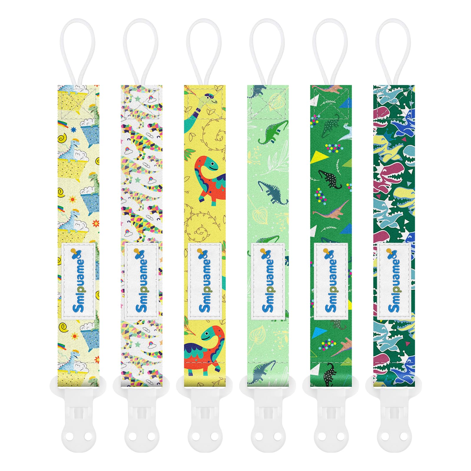 Smlpuame Dummy Clip Boys Girl,6 Pack BPA Free Soother Chain,Pacifier Holder Clips for Teether Toy,Baby Dummy Strap Clip Universal Design Fit All Pacifier Baby Teething Toys,Newborn Baby Gift(Dinosaur) — image 1