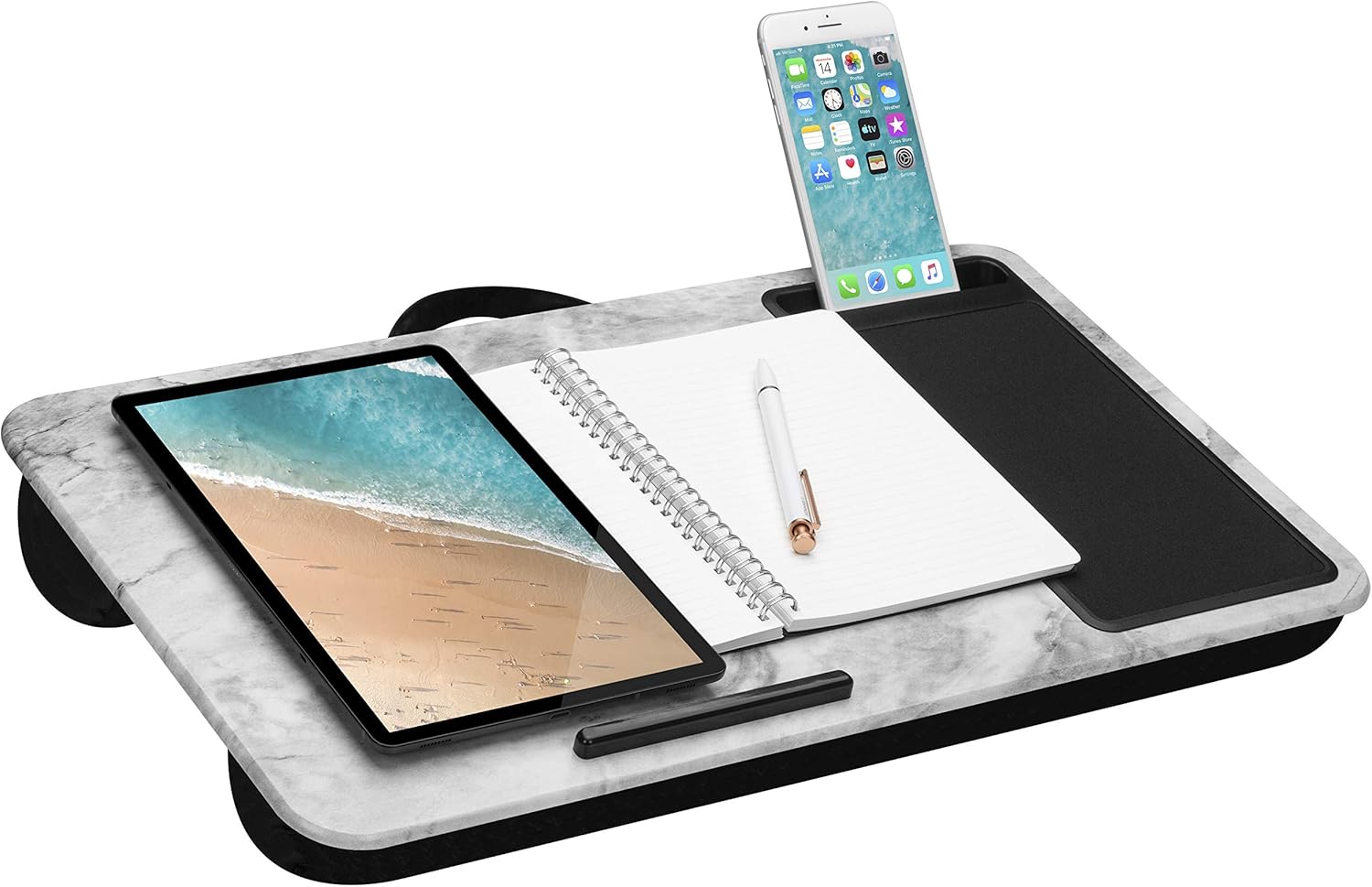 LapGear Home Office Lap Desk with Device Ledge, Mouse Pad, and Phone Holder - White Marble - Fits Up To 15.6 Inch Laptops - style No. 91501 : Office Products