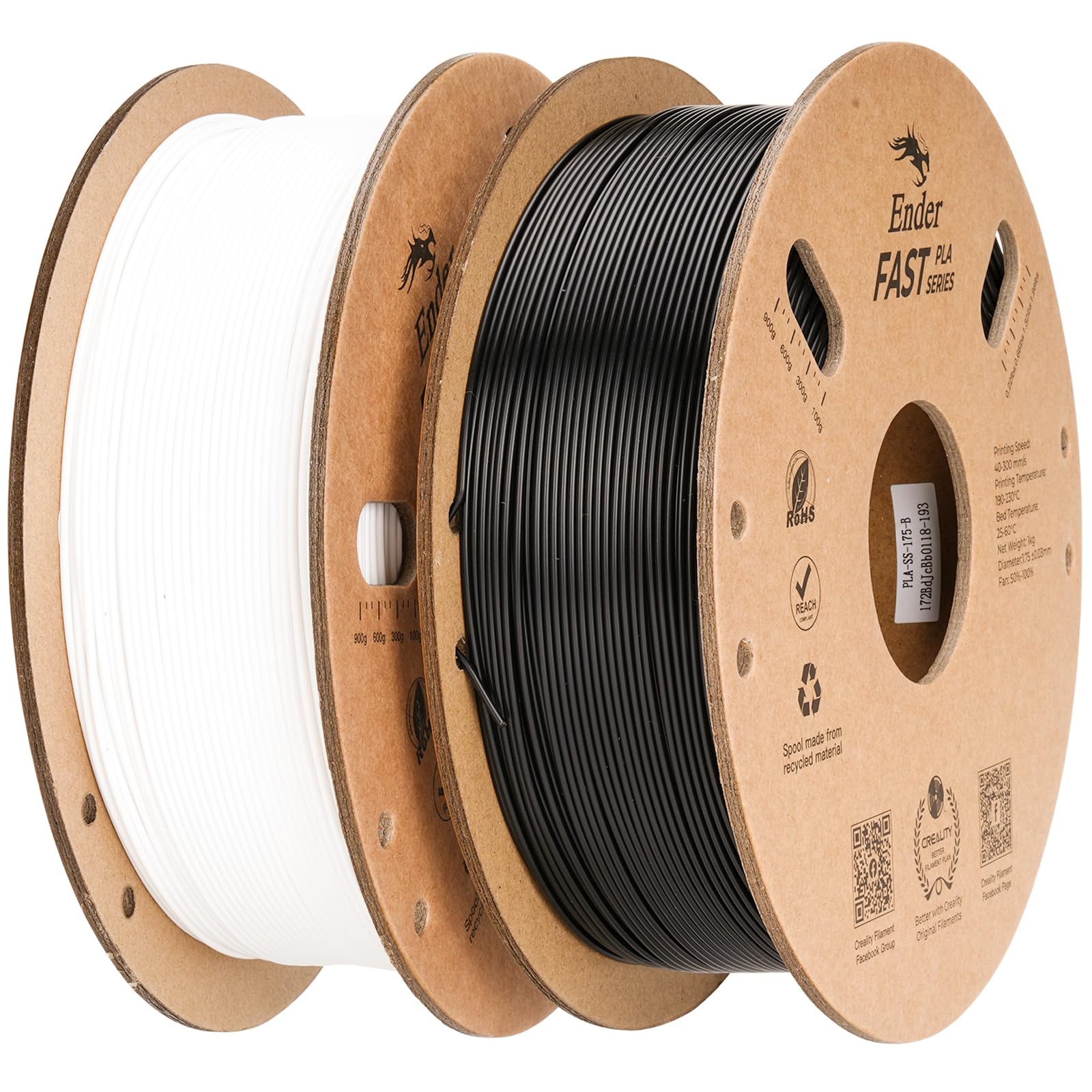 Photo 1 of Creality High Speed PLA Filament 1.75mm Bundle 2Kg, 3D Printer Filament for 300mm/s Printing, Rapid PLA Filament No-Tangling, Dimensional Accuracy +/- 0.02mm for Most FDM 3D Printers (Black & White)