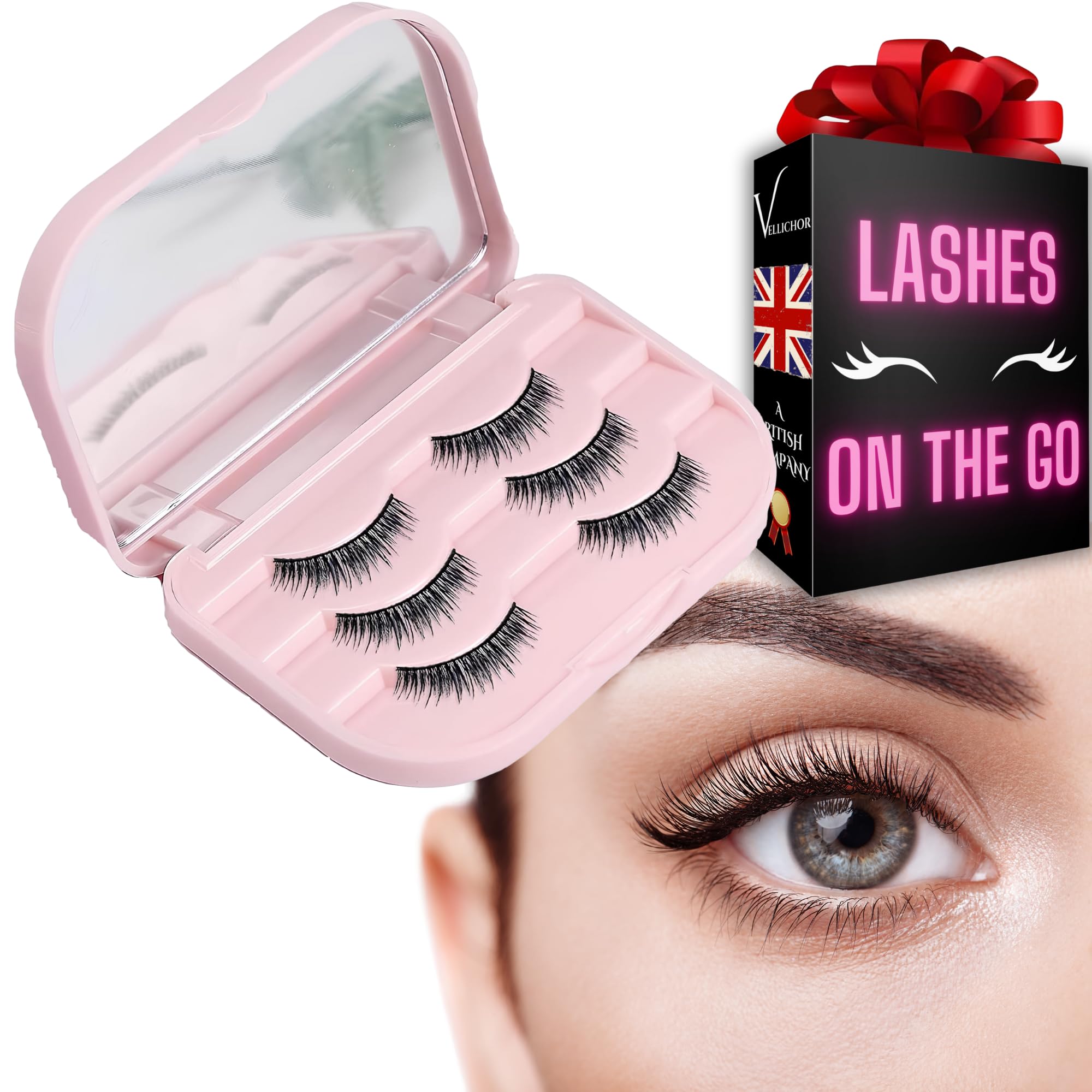 False Eyelash storage box with mirror - Travel case for fake lashes - can easy fit in a handbag - Eye lash organiser - Can store 6 lashes