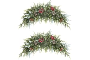 U'Artlines 2PCS Christmas Swag for Front Door, 27.5" Artificial Decorative Swag Decoration with Pine Cone, Berries for Indoor & Outdoor Window Wall Fireplace Mantle Home Holiday Xmas Decor Swag