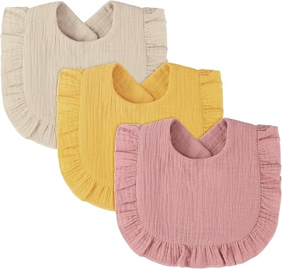 Vicloon Baby Teething Bibs Set Absorbent Muslin 3 pcs 29cm Neck 25x22cm