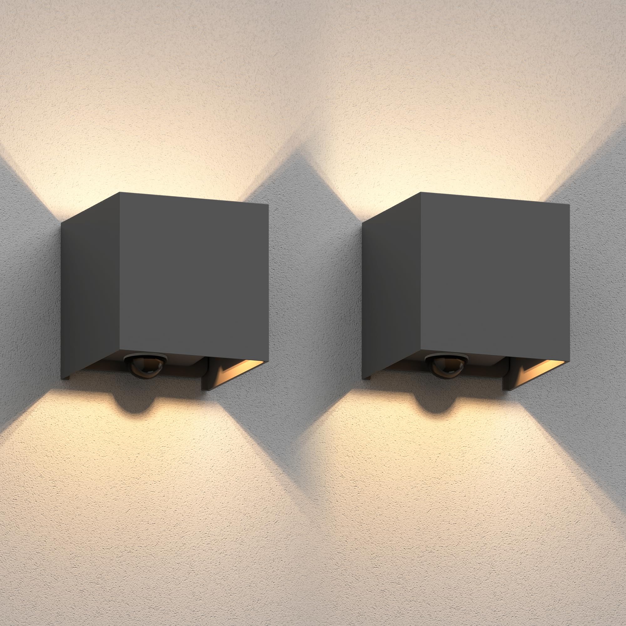 ledscom.de 2 x CUBEL wall Light for Outdoors, IP65, up/Downlight, Motion Detector, Anthracite matt, Square, 1x G9 max. 10W