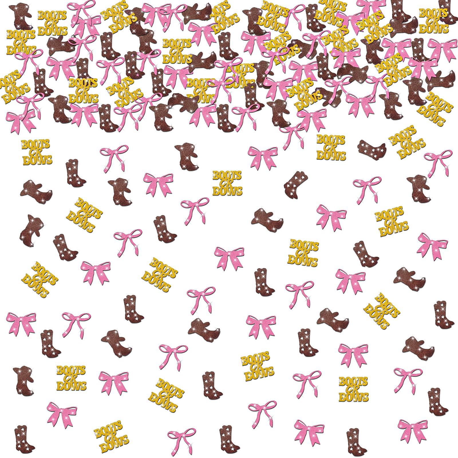 Photo 1 of *2 Pack* VorkiVecki 200Pcs Boots or Bows Confetti - Gender Reveal Glitter Paper Party Decorations Supplies Table Pink Brown Biodegradable Boy or Girl Sprinkles Scatter Decor Bulk for Baby Shower Celebration