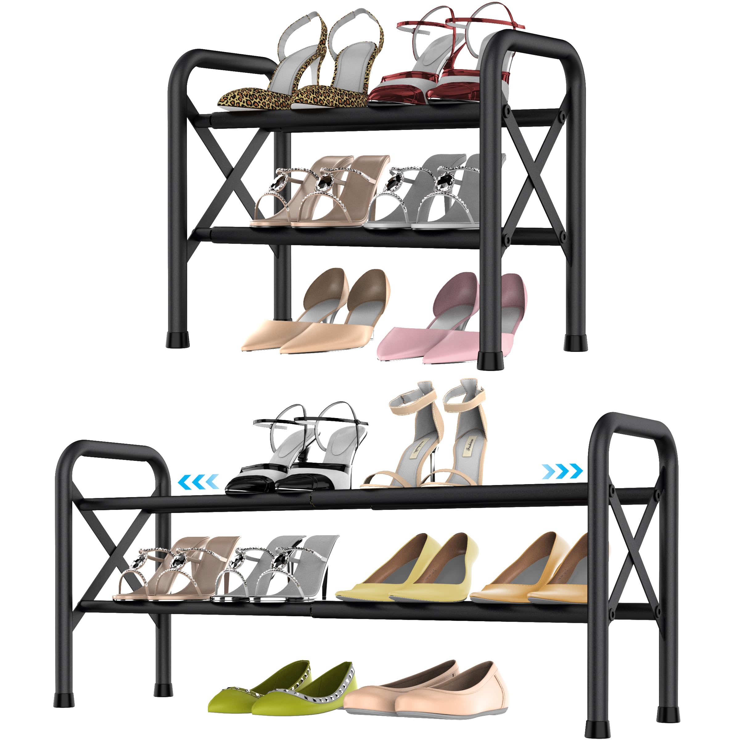 Photo 1 of YEASHEIN 2-Tier Expandable Shoe Rack for Closet, Adjustable Shoe Organizer Metal Shoe Shelf for Entryway, Garage & Corridor, Free Standing Shoe Holders, Easy to Assemble