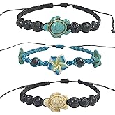 Nove Jewelry Leather 3 Pcs/Set Bracelet or Anklet Sea Turtle in Turquoise - Lava Rock Stone Beads Turtle Hemp - Adjustable Cord