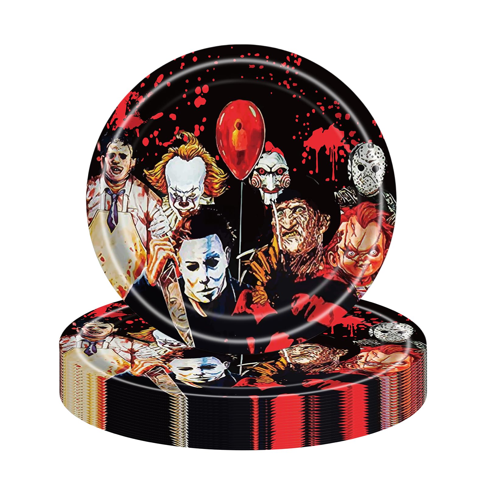 YAAVAAW 16Pcs Horror Movie Character Paper Plates, 18cm - Halloween Dinner Plates for Scream Party Supplies