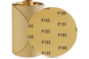 LuckyGuard 100PCS 6 inch Gold PSA Sanding Discs 180 Grit Self Adhesive Sticky-Back Sandpaper Aluminum Oxide Abrasive Sand Paper Woodworking Wood Metal Sanding Disc Roll