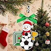 4.3 Inches Snowman Soccer Christmas Ornament, Wooden Soccer Snowman Tree Ornament Hanging Decoration for Rearview Mirror, Window, Eaves, Fireplace and Home Holiday Party Decor