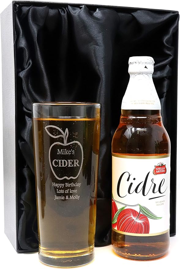 Engraved/Personalised *Apple Cider Design* New Pint Glass & Bottle of