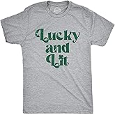 Mens T Shirts Lucky and Lit Funny St Patricks Day Drinking Tee for Guys