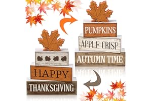 Briwooody 4 Pcs Thanksgiving Table Decoration Wooden Reversible Maple Leave Fall Tiered Tray Decor Thanksgiving Centerpiece Rustic Maple Leaves Block Signs Farmhouse Autumn Decoration for Home Kitchen