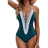 BMJL Women's Sexy One Piece Swimsuit Ruched Tummy Control Bathing Suit Plunge Color Block Swimwear 2026