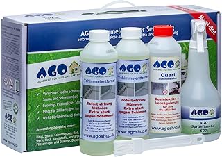AGO® Schimmel Blocker Set 5-teilig I 2X Schimmelentferner 1x Handsprüher für 1x Schimmelstop + Pinsel I Effektiver Schimmelreiniger Anti-Schimmel-Mittel-Paket Schimmelpilzentferner-System Fungizid