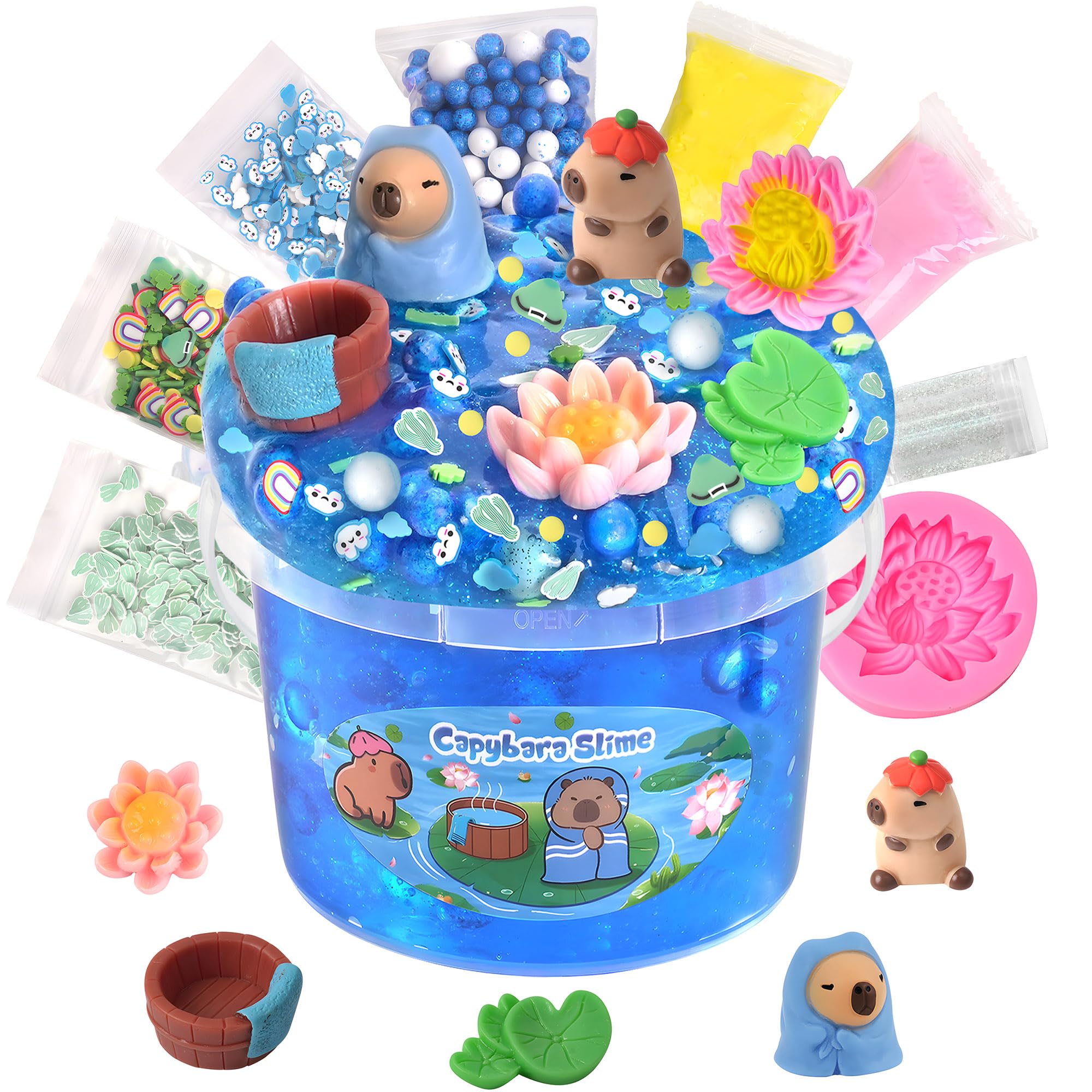 Joytry Capybara Slime Kit 10oz, Big Clear Slime Bucket for Kids 8-12 with 8 Packs Add-ins (Including Clay), Soft and Non-Sticky Kids Slime Toys, ASMR, Perfect Birthday Easter Gifts for Boys Girls