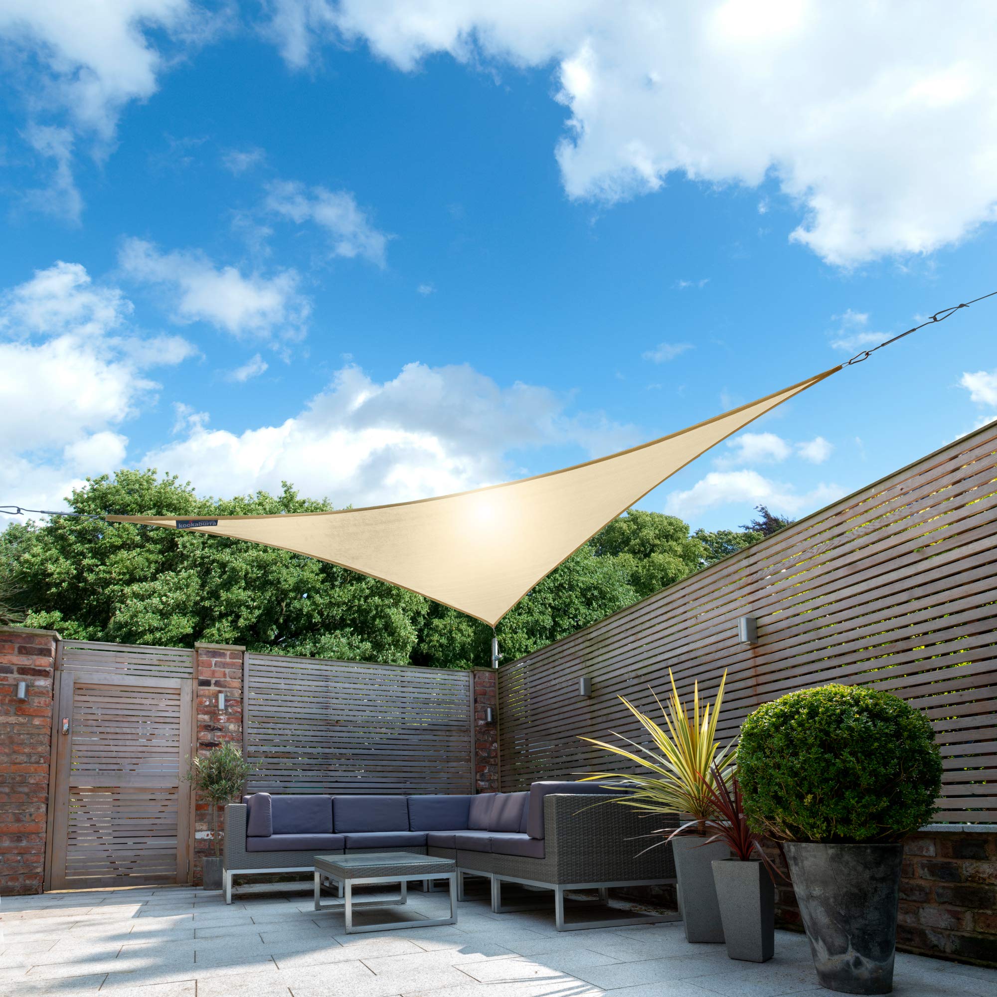 Kookaburra Waterproof Garden Sun Shade Sail Canopy in Sand 98% UV Block (5m Triangle)